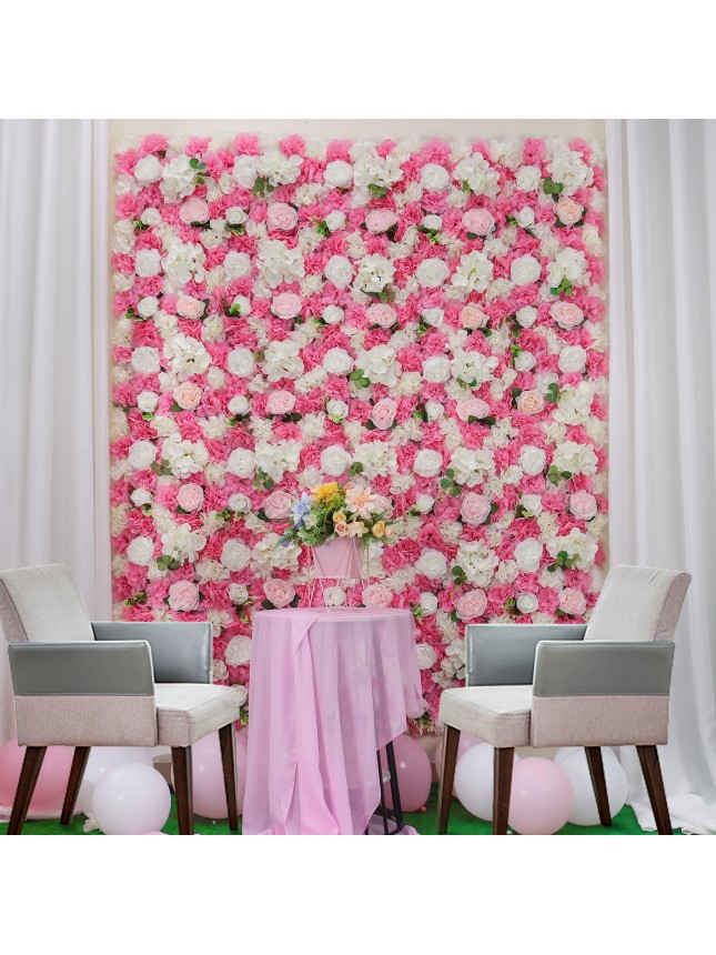 White- Pink Artificial Flowers Backdrop Panels